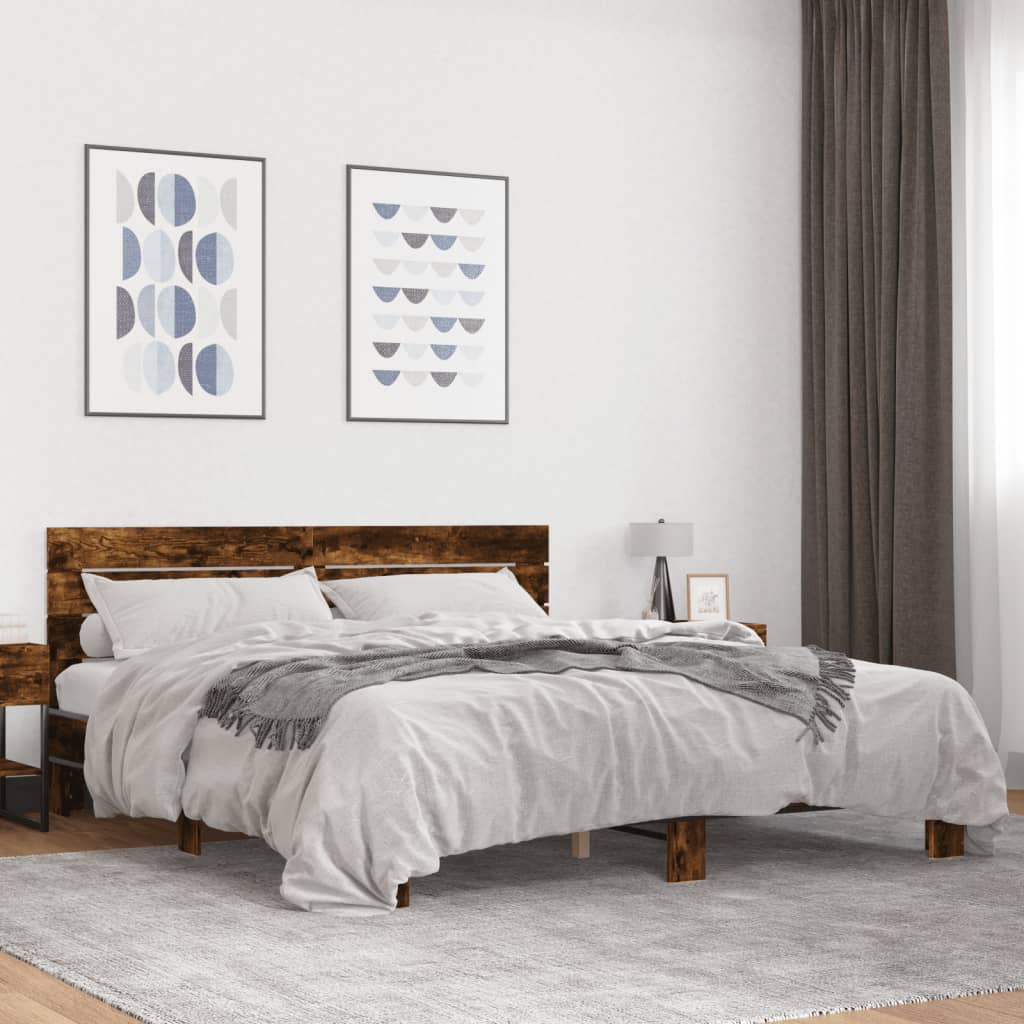 vidaXL Bed Frame without Mattress Smoked Oak 180x200 cm Super King