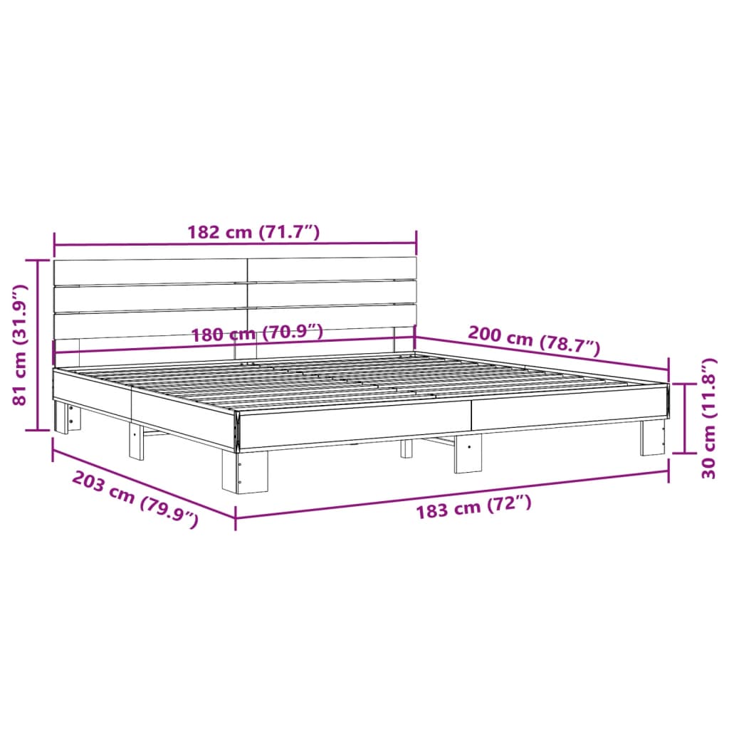 vidaXL Bed Frame without Mattress Smoked Oak 180x200 cm Super King