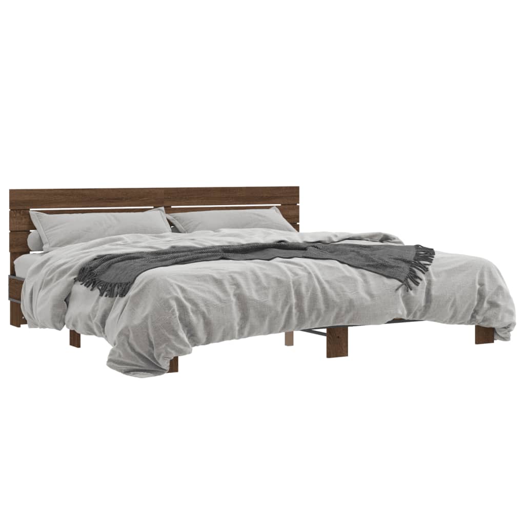 vidaXL Bed Frame without Mattress Brown Oak 180x200 cm Super King