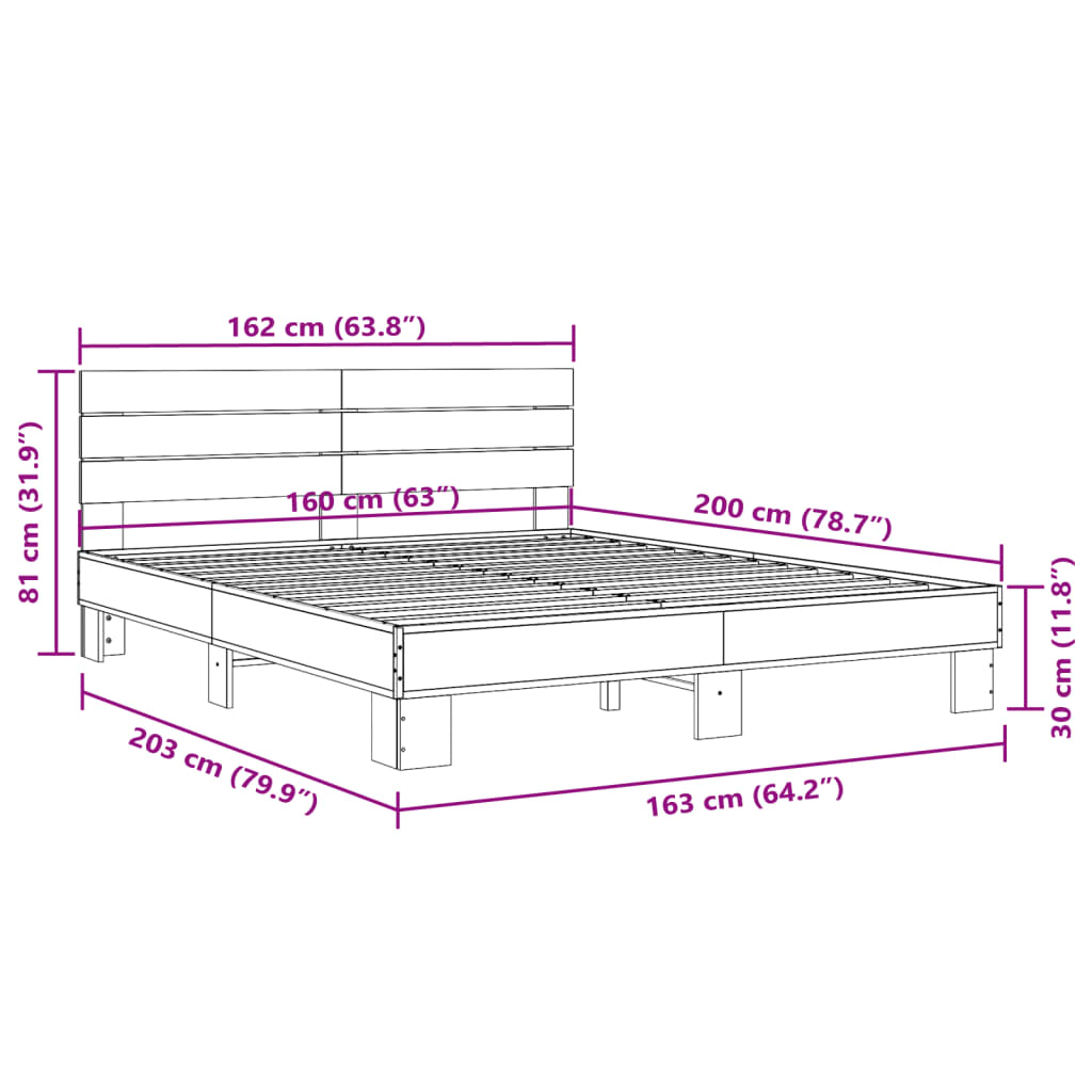 vidaXL Bed Frame without Mattress Sonoma Oak 160x200 cm