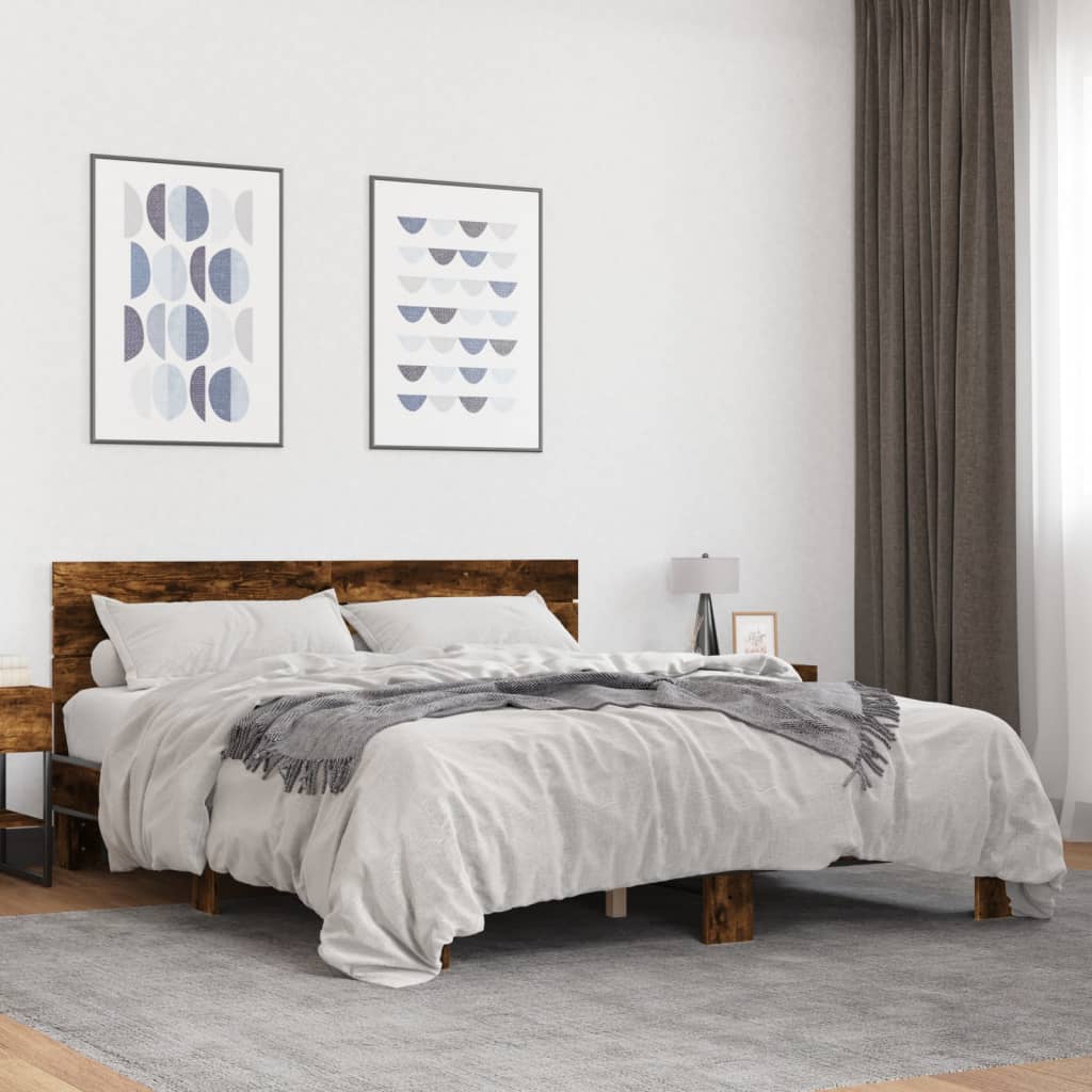 vidaXL Bed Frame without Mattress Smoked Oak 160x200 cm