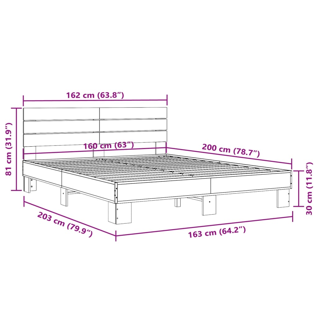 vidaXL Bed Frame without Mattress Smoked Oak 160x200 cm