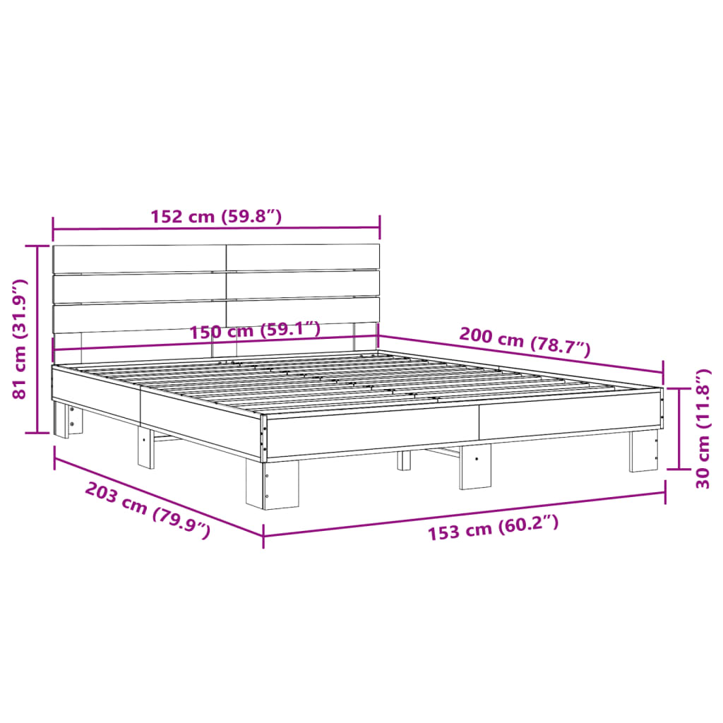 vidaXL Bed Frame without Mattress Black 150x200 cm King Size