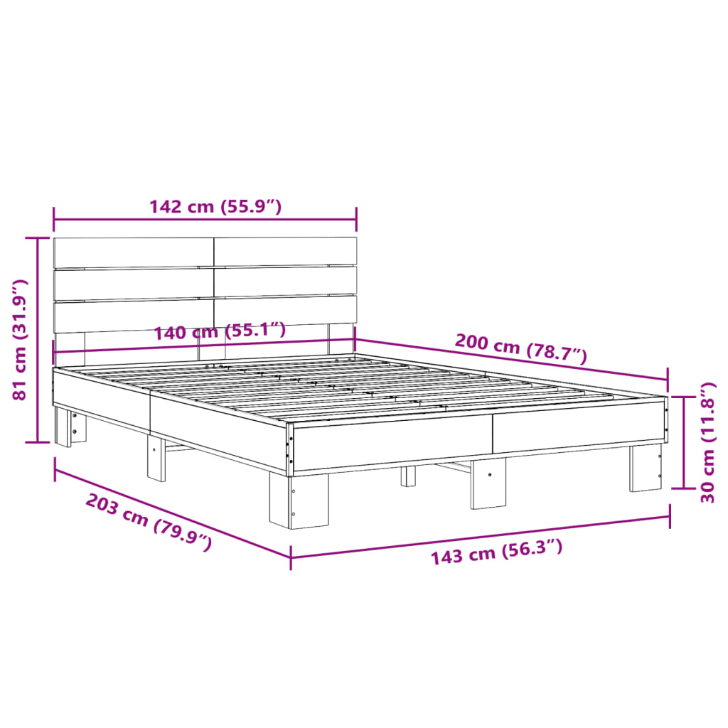 vidaXL Bed Frame without Mattress Smoked Oak 140x200 cm