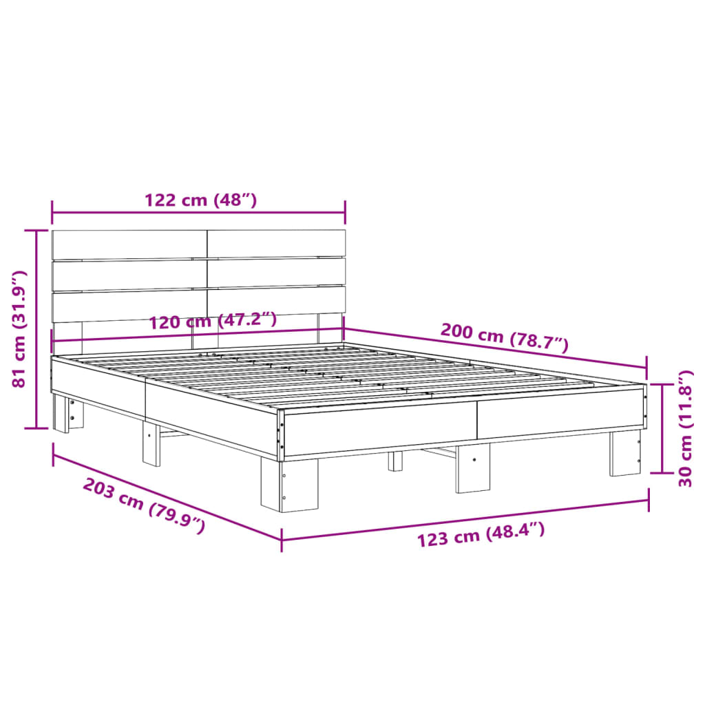 vidaXL Bed Frame without Mattress Sonoma Oak 120x200 cm