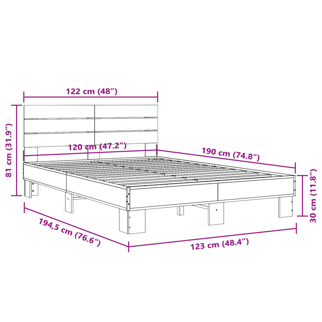 vidaXL Bed Frame without Mattress Sonoma Oak 120x190 cm Small Double