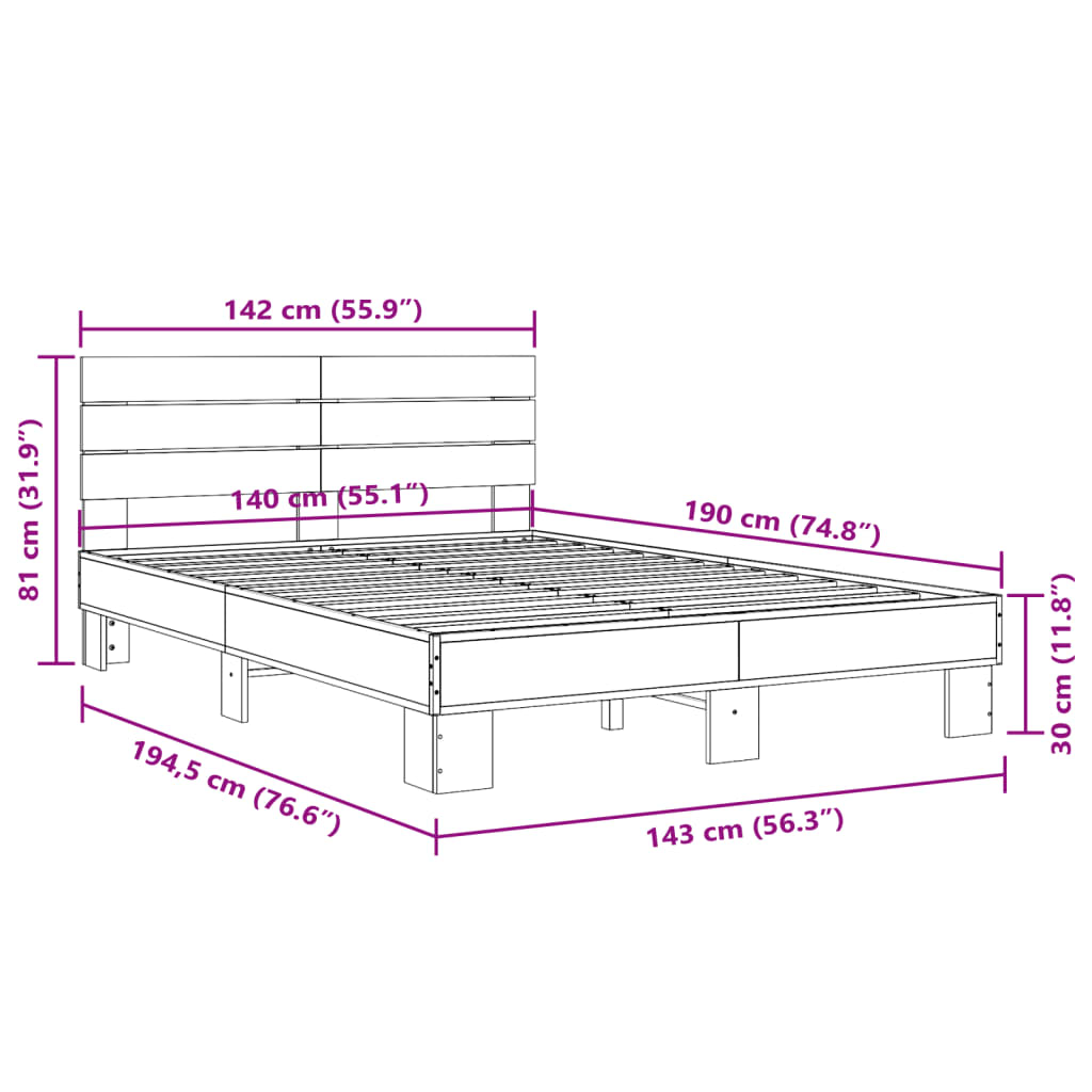 vidaXL Bed Frame without Mattress Black 140x190 cm