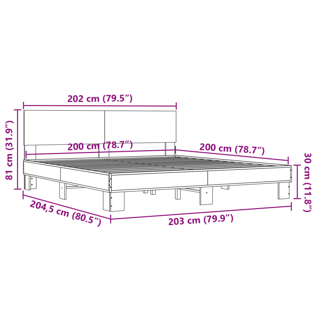 vidaXL Bed Frame without Mattress Smoked Oak 200x200 cm