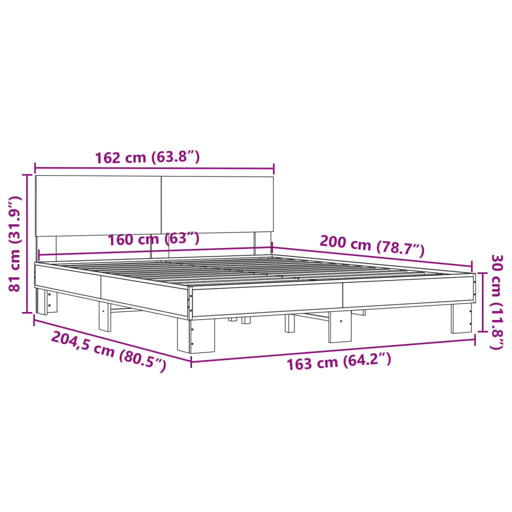 vidaXL Bed Frame without Mattress Black 160x200 cm