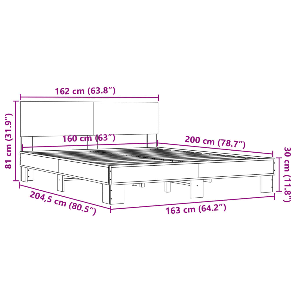 vidaXL Bed Frame without Mattress Smoked Oak 160x200 cm