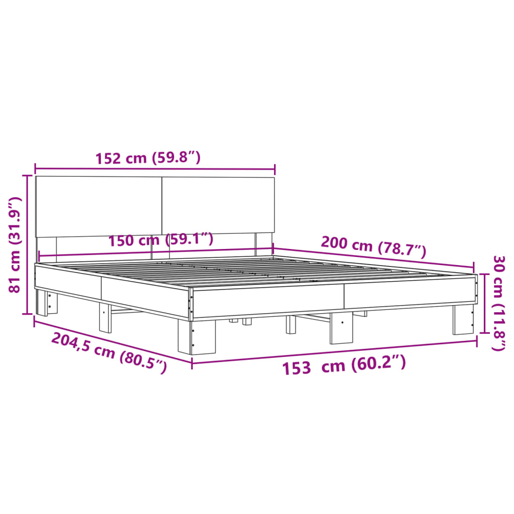 vidaXL Bed Frame without Mattress Black 150x200 cm King Size