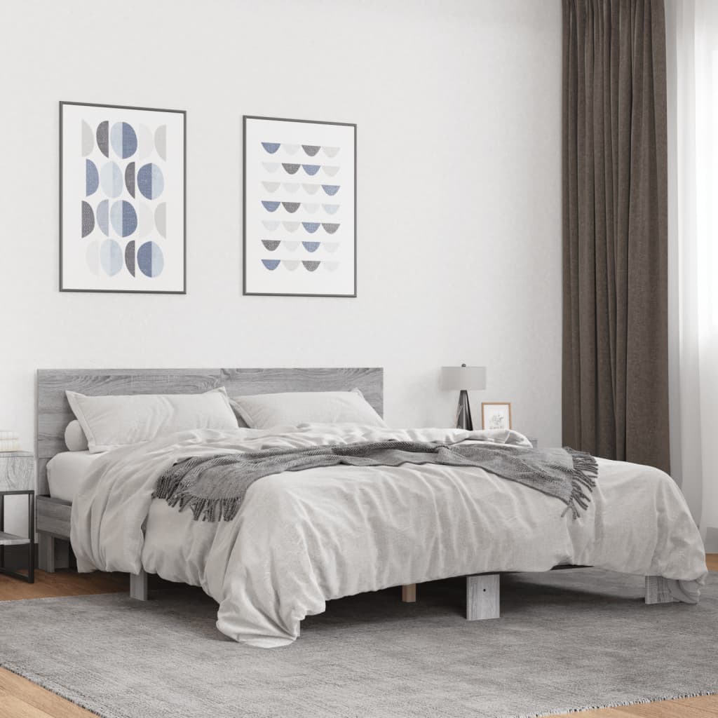 vidaXL Bed Frame without Mattress Grey Sonoma 150x200 cm King Size