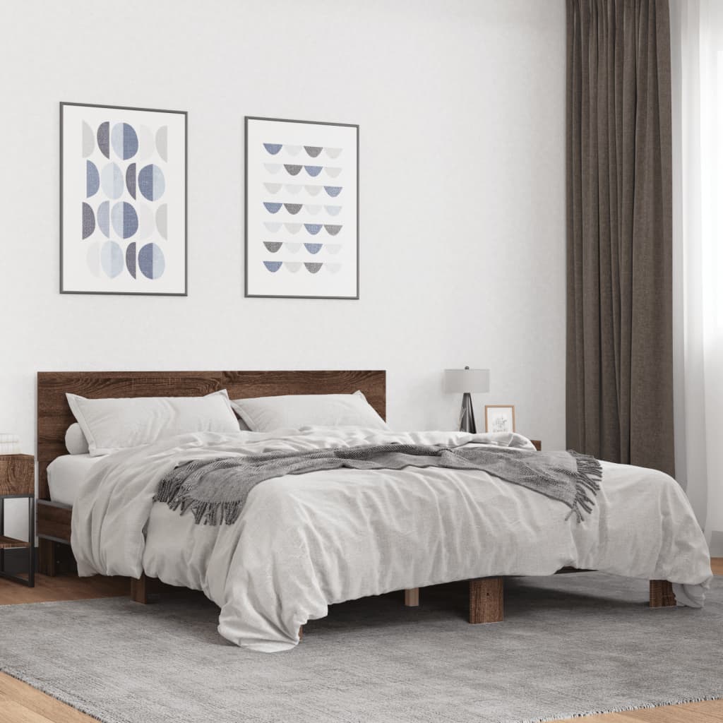 vidaXL Bed Frame without Mattress Brown Oak 150x200 cm King Size