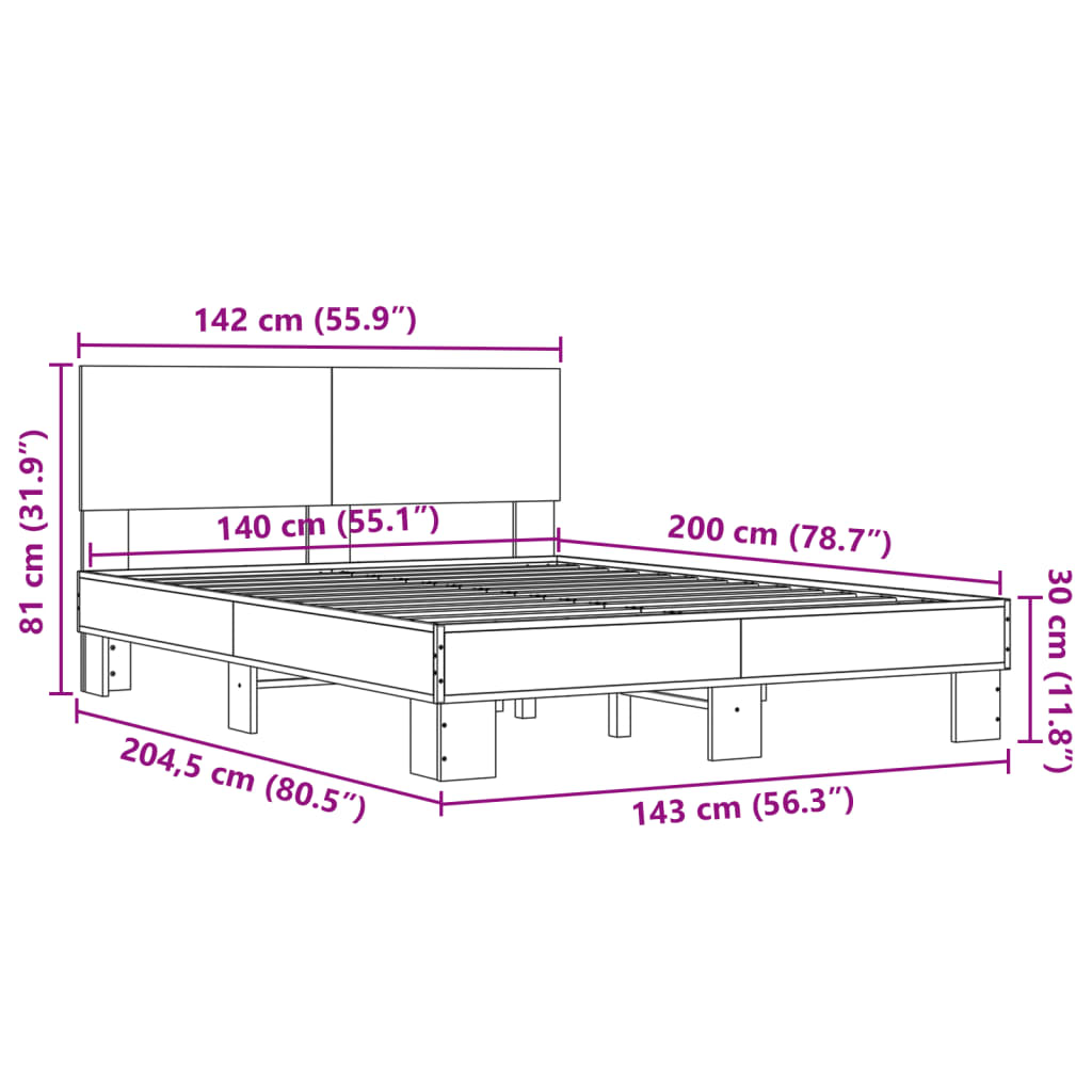 vidaXL Bed Frame without Mattress Black 140x200 cm