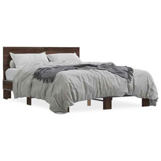 vidaXL Bed Frame Brown Oak 140x200 cm Engineered Wood and Metal