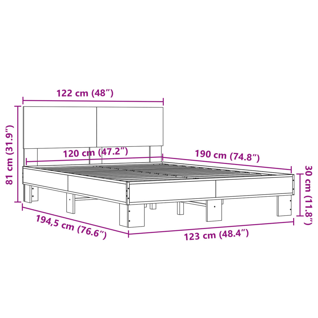 vidaXL Bed Frame without Mattress Smoked Oak 120x190 cm Small Double