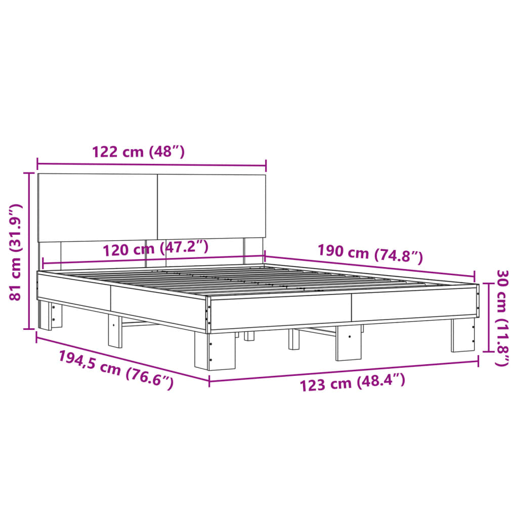 vidaXL Bed Frame without Mattress Brown Oak 120x190 cm Small Double