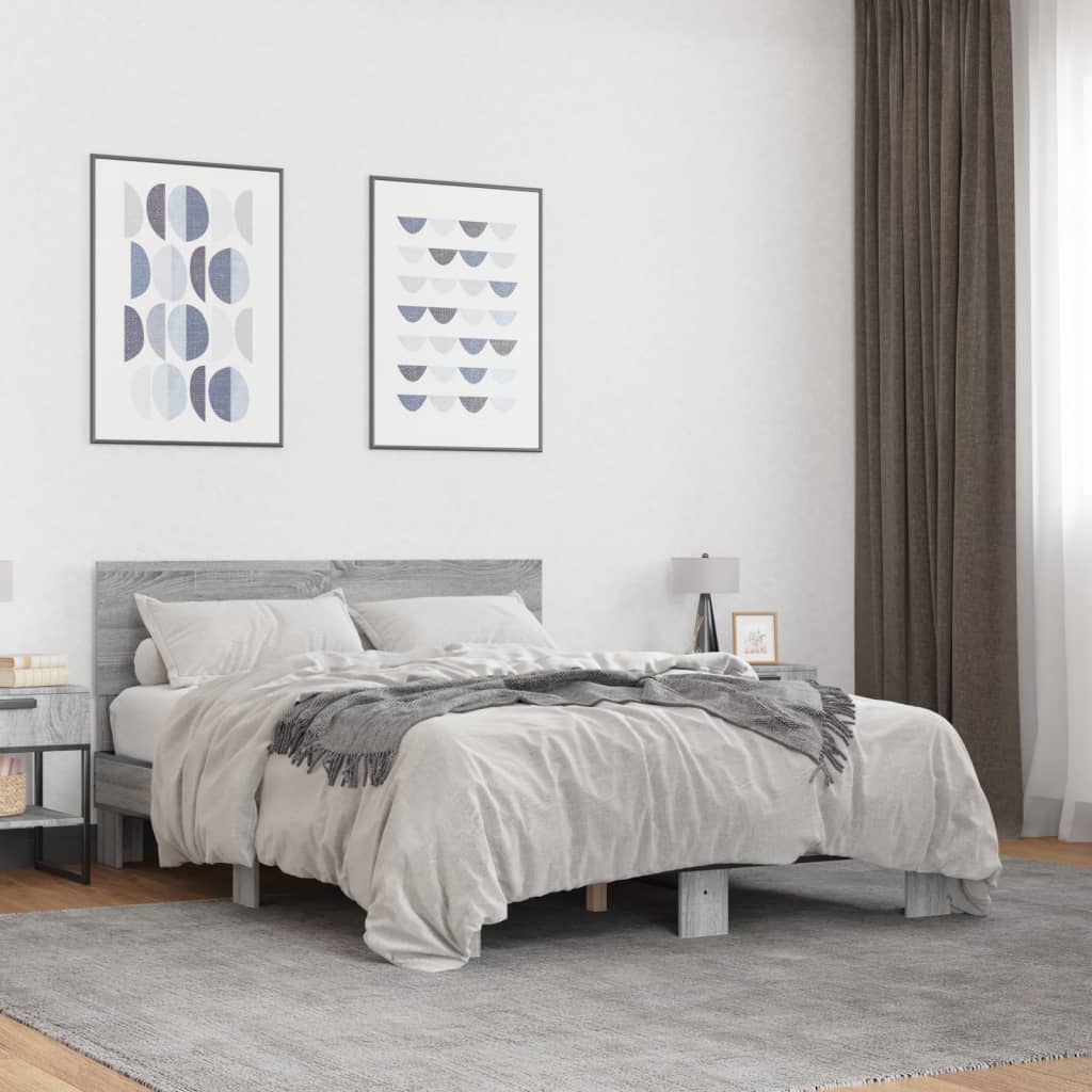 vidaXL Bed Frame without Mattress Grey Sonoma 135x190 cm Double