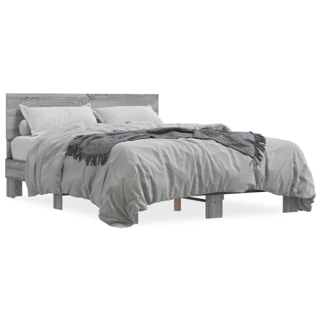 vidaXL Bed Frame without Mattress Grey Sonoma 135x190 cm Double