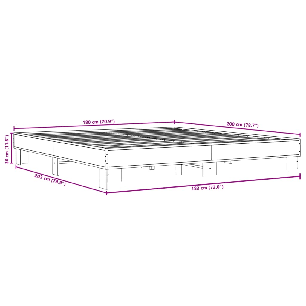 vidaXL Bed Frame without Mattress Brown Oak 180x200 cm Super King