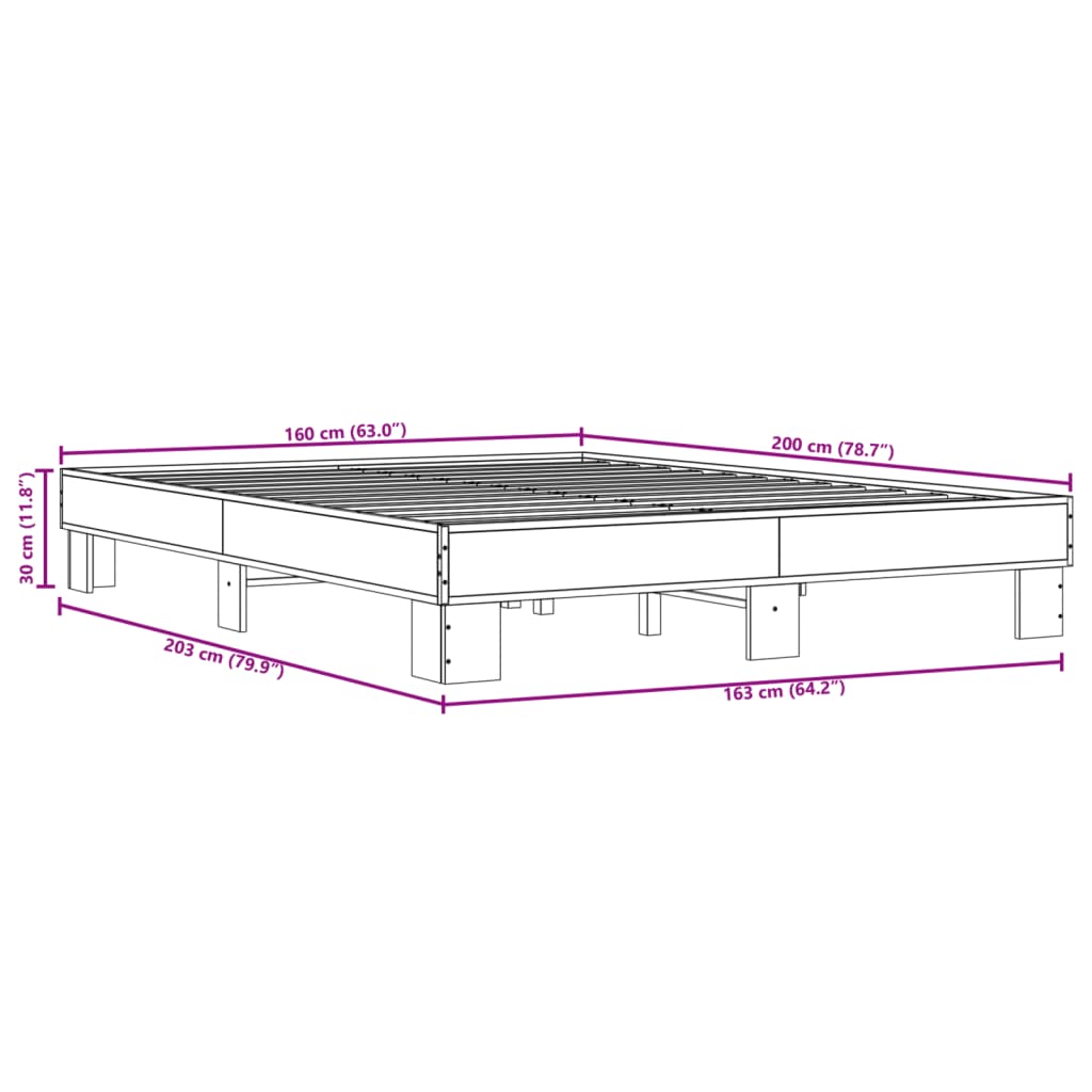 vidaXL Bed Frame without Mattress Smoked Oak 160x200 cm