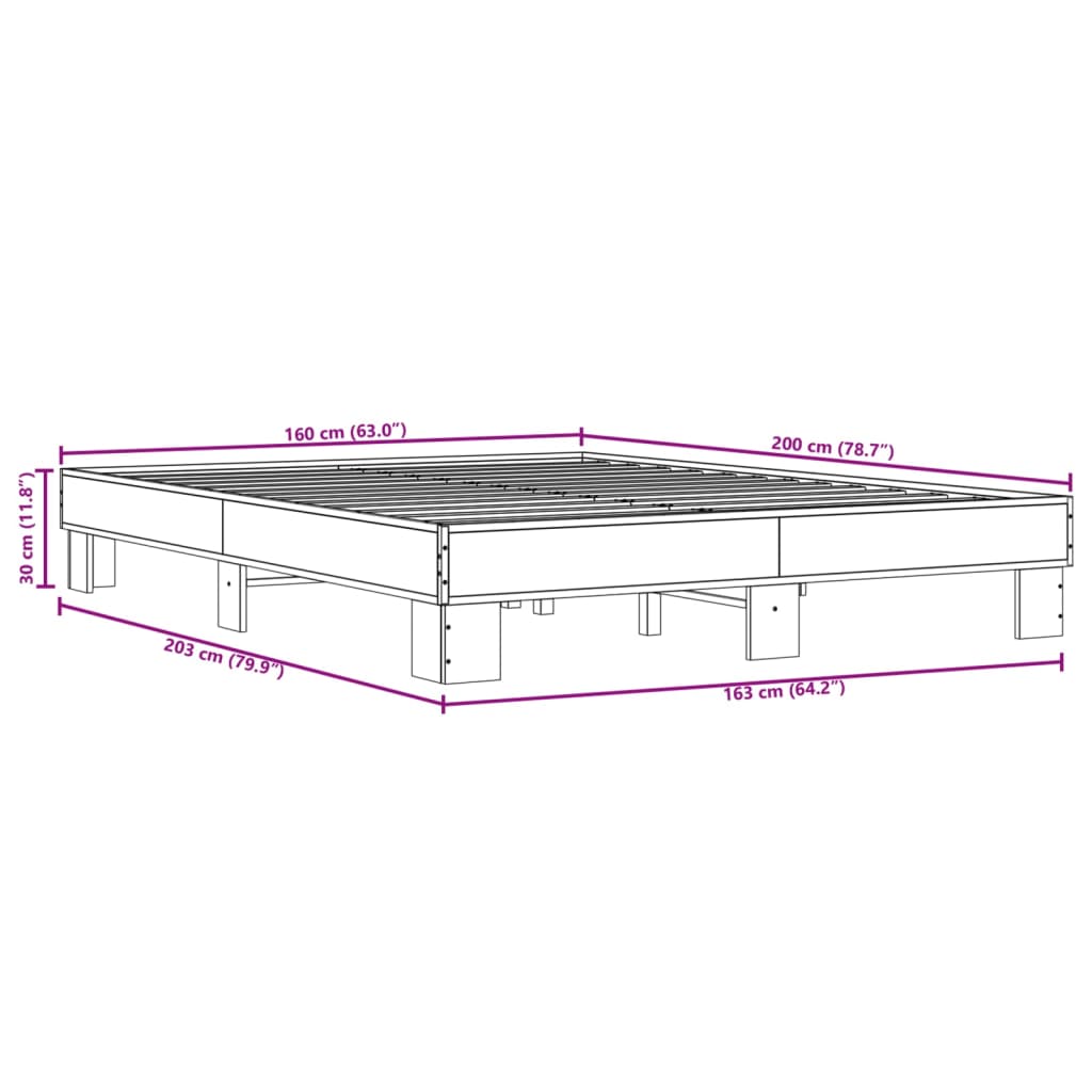 vidaXL Bed Frame without Mattress Brown Oak 160x200 cm