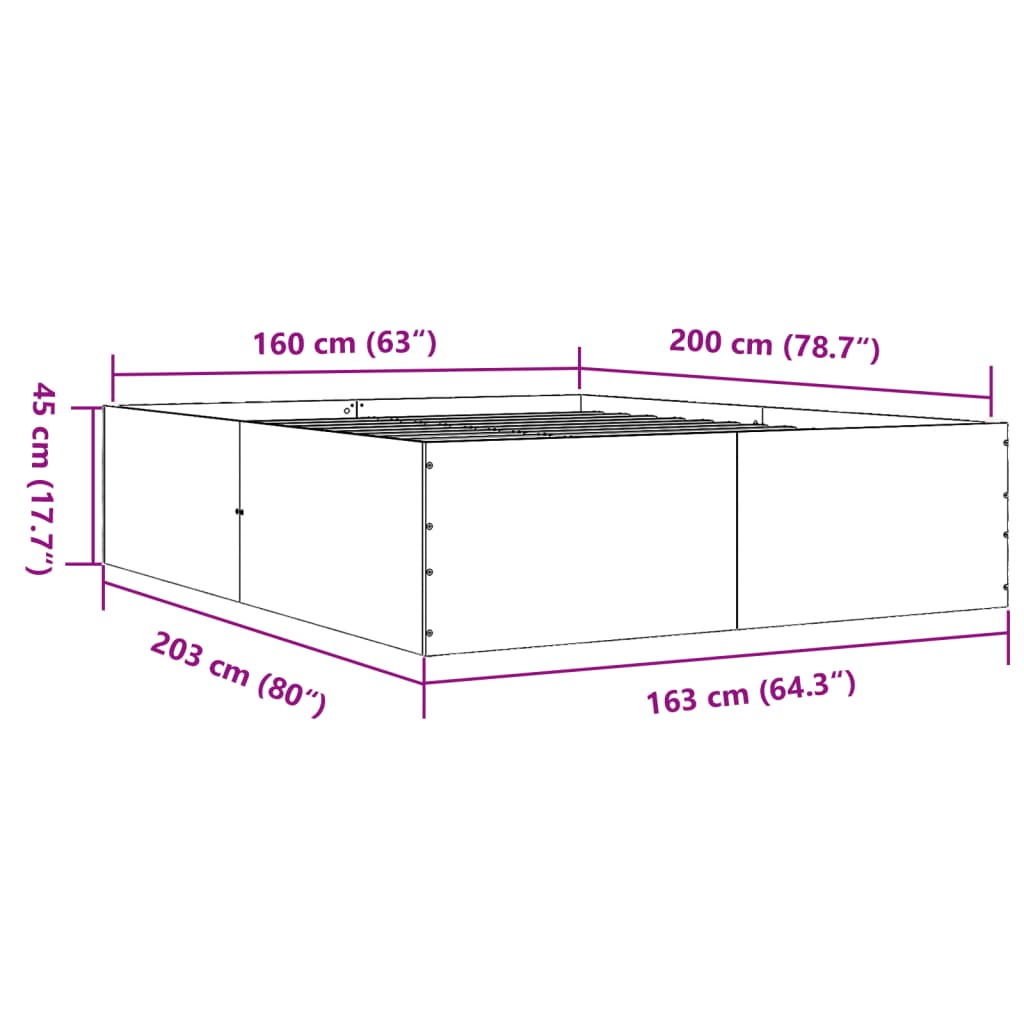 Bed Frame without Mattress Grey Sonoma 160x200 cm