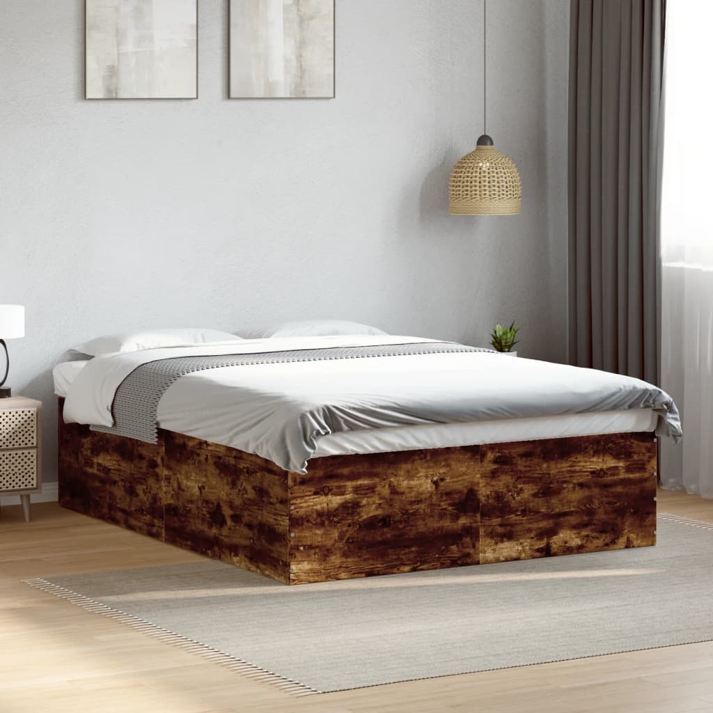 Bed Frame without Mattress Smoked Oak 150x200 cm