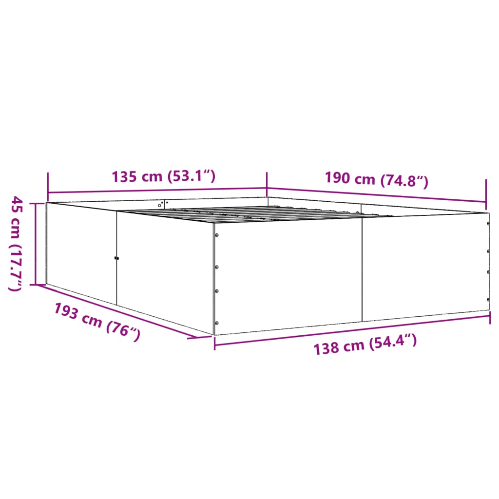 Bed Frame without Mattress Smoked Oak 135x190 cm Double
