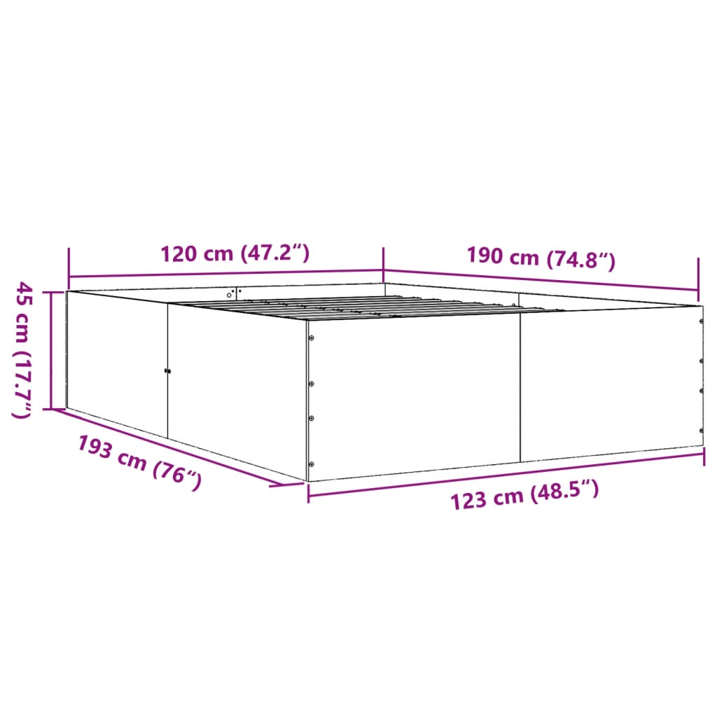 vidaXL Bed Frame without Mattress Sonoma Oak 120x190 cm Small Double