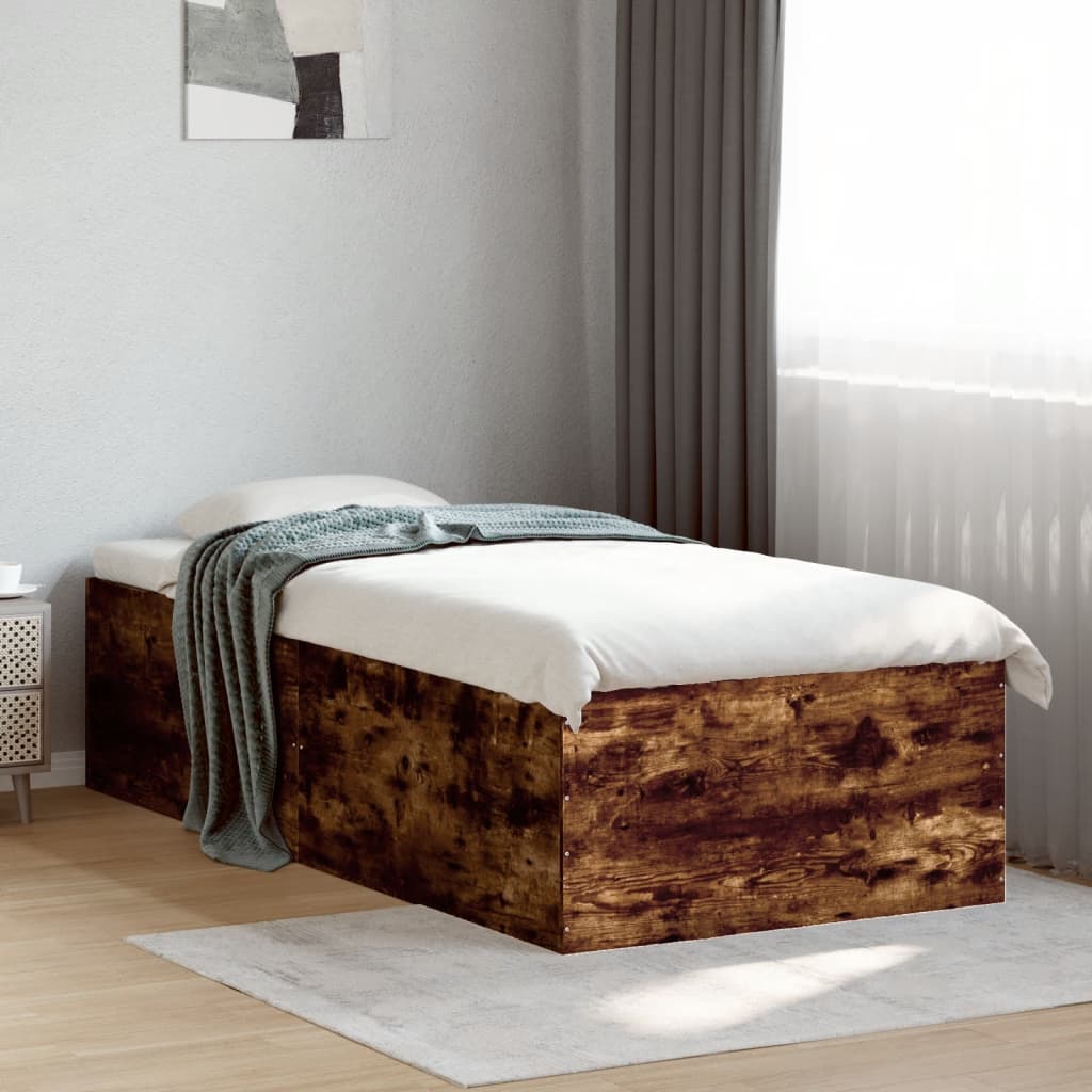 vidaXL Bed Frame without Mattress Smoked Oak 75x190 cm Small Single