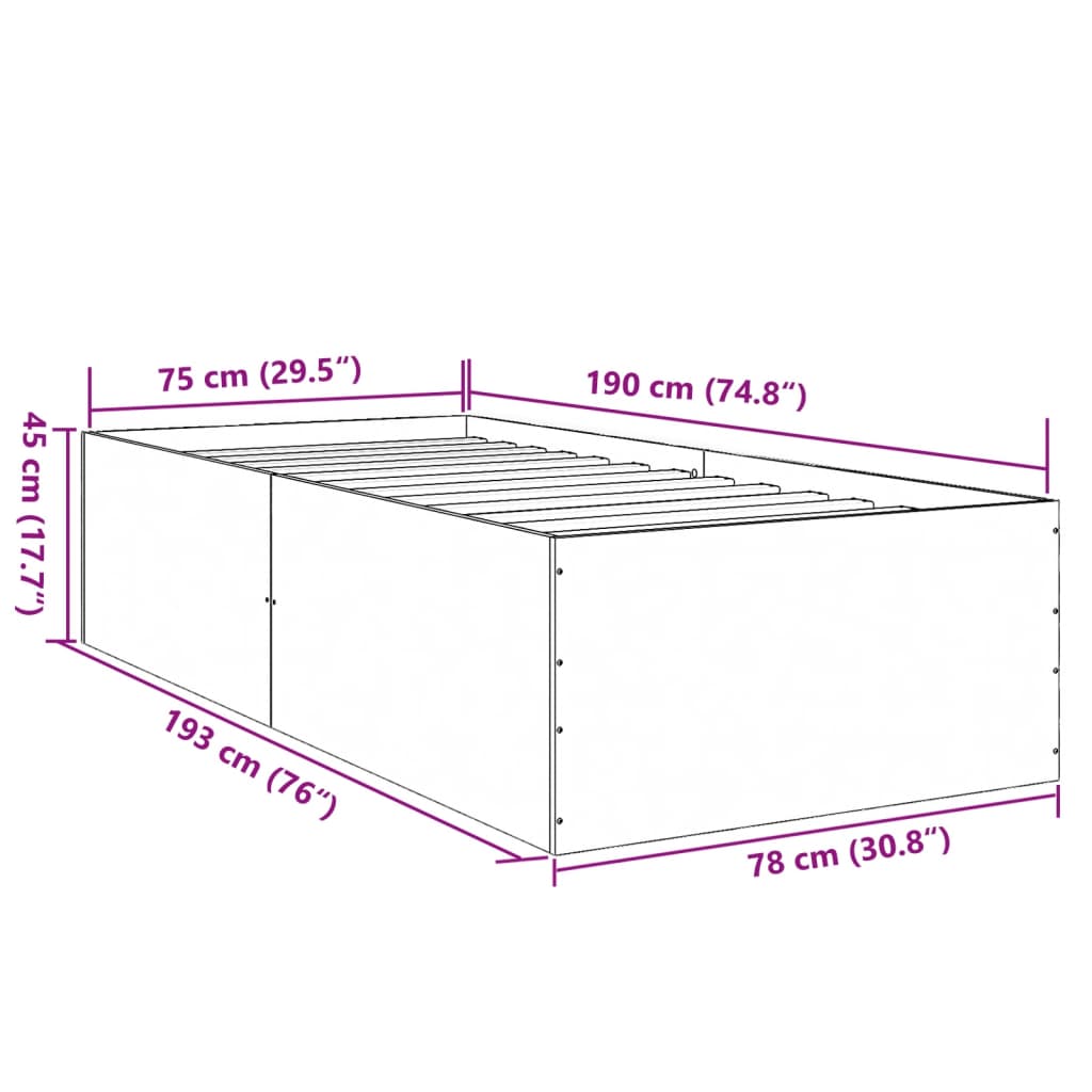 vidaXL Bed Frame without Mattress Smoked Oak 75x190 cm Small Single