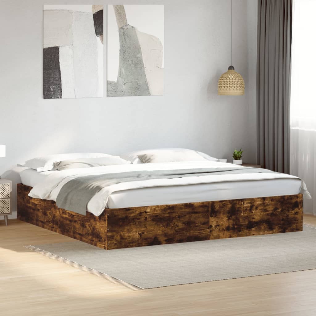 vidaXL Bed Frame without Mattress Smoked Oak 180x200 cm Super King