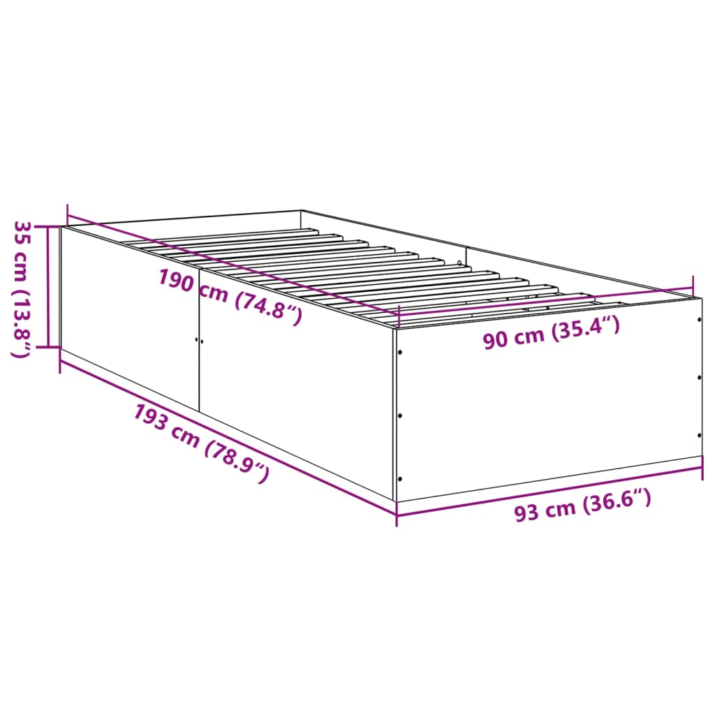 Bed Frame without Mattress Brown Oak 90x190 cm Single