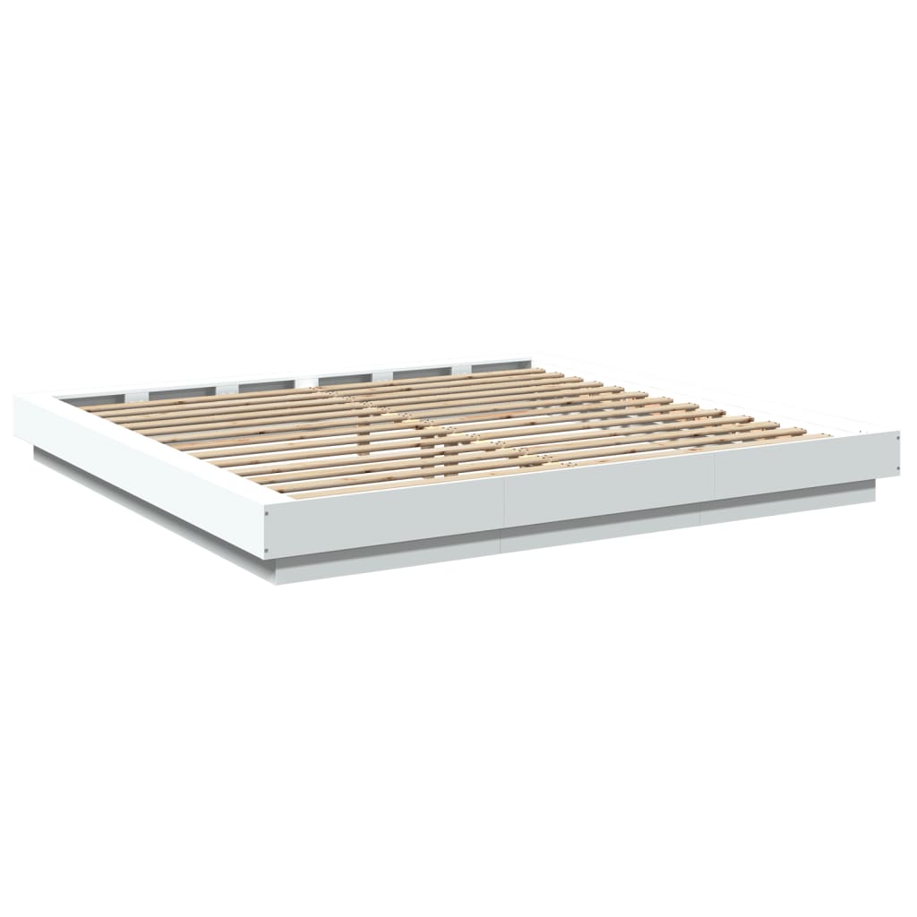 Bed Frame with LED Lights without Mattress White 200x200cm