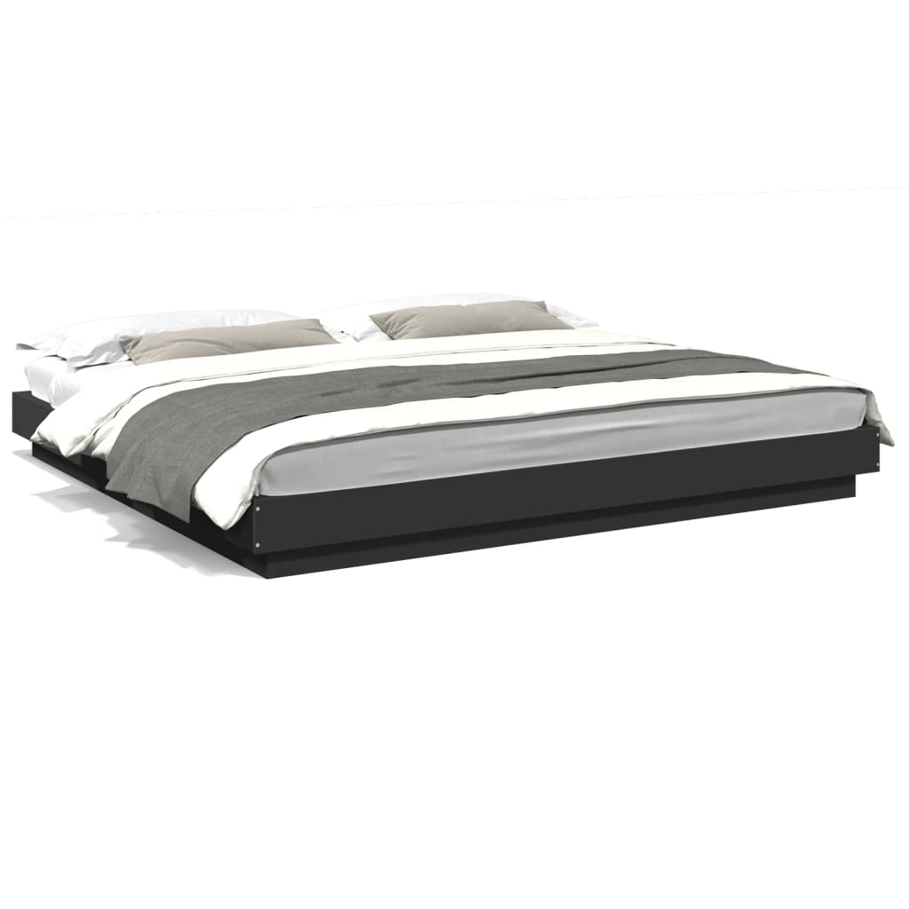 Bed Frame with LED Lights without Mattress Black 200x200cm