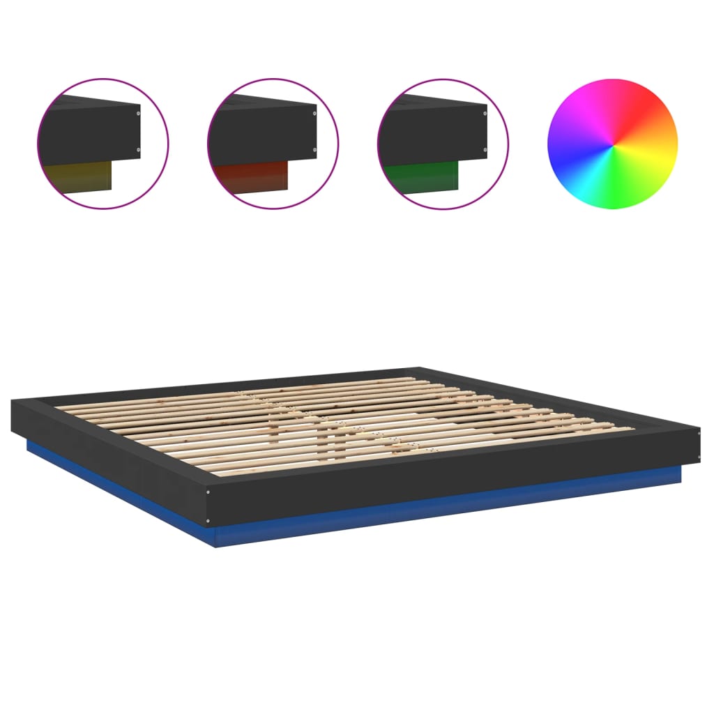 Bed Frame with LED Lights without Mattress Black 200x200cm