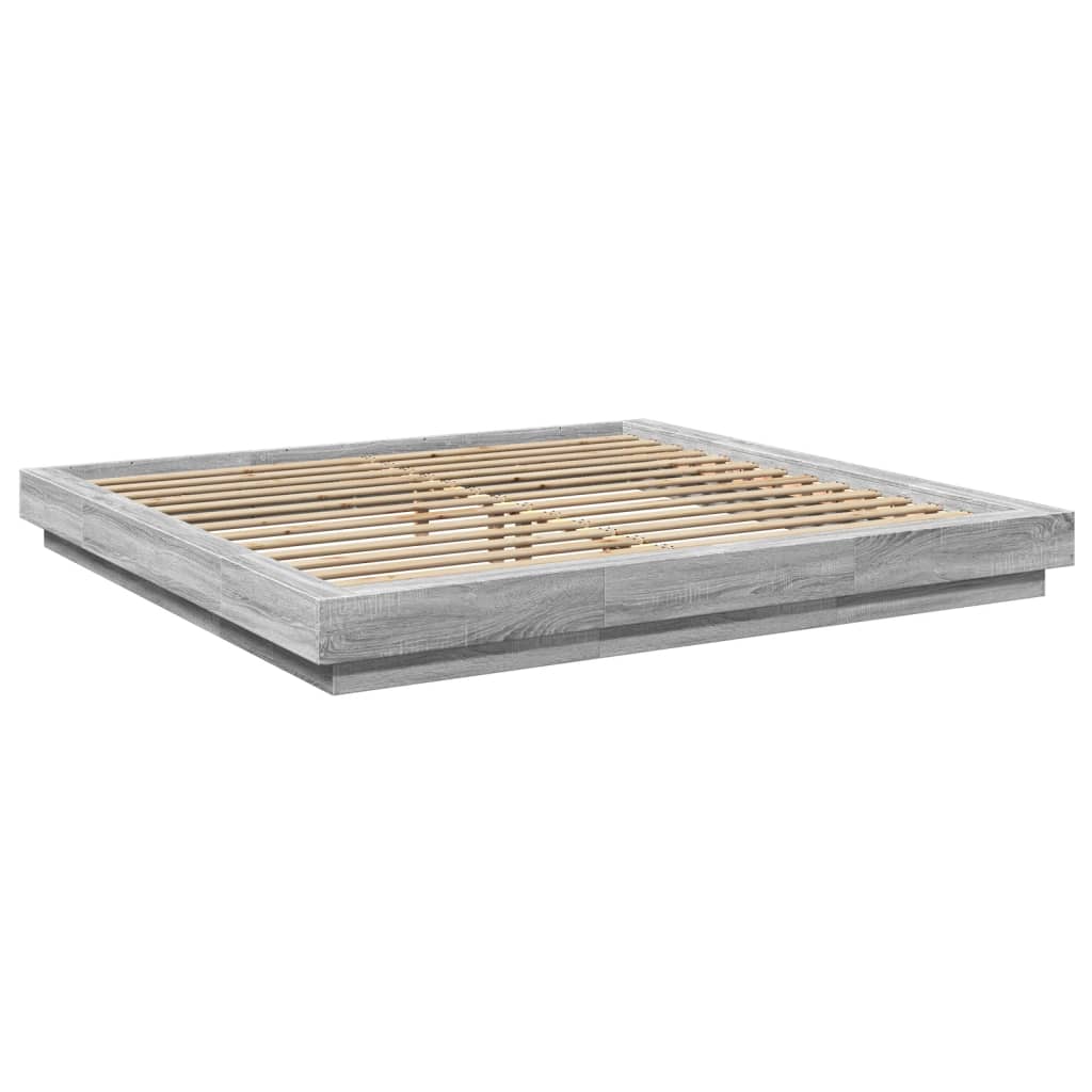 Bed Frame with LED Lights without Mattress Grey Sonoma 200x200cm