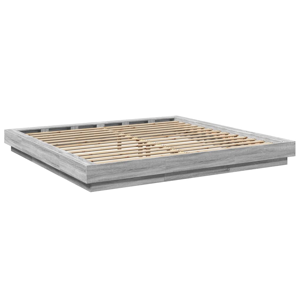 Bed Frame with LED Lights without Mattress Grey Sonoma 200x200cm