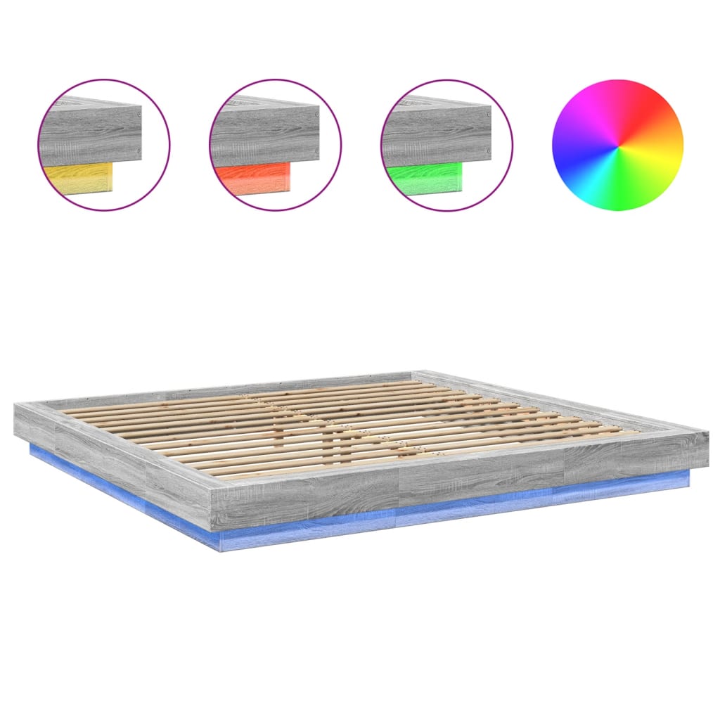 Bed Frame with LED Lights without Mattress Grey Sonoma 200x200cm