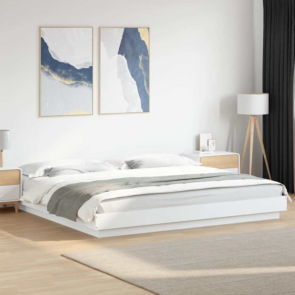 Bed Frame with LED Lights without Mattress White 180x200cm