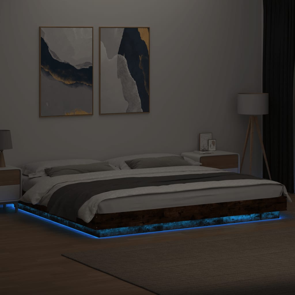 vidaXL Bed Frame with LED Lights without Mattress Smoked Oak 180x200cm