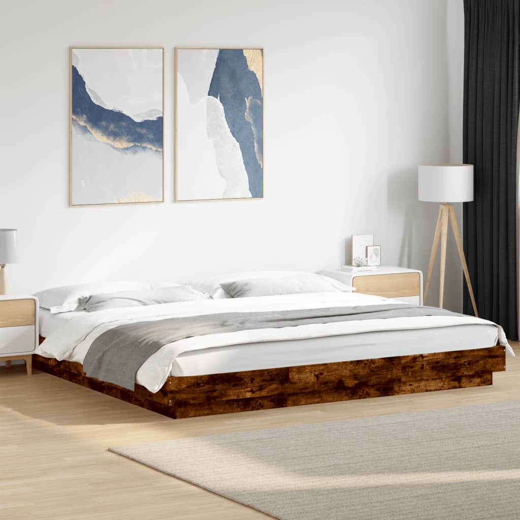 vidaXL Bed Frame with LED Lights without Mattress Smoked Oak 180x200cm