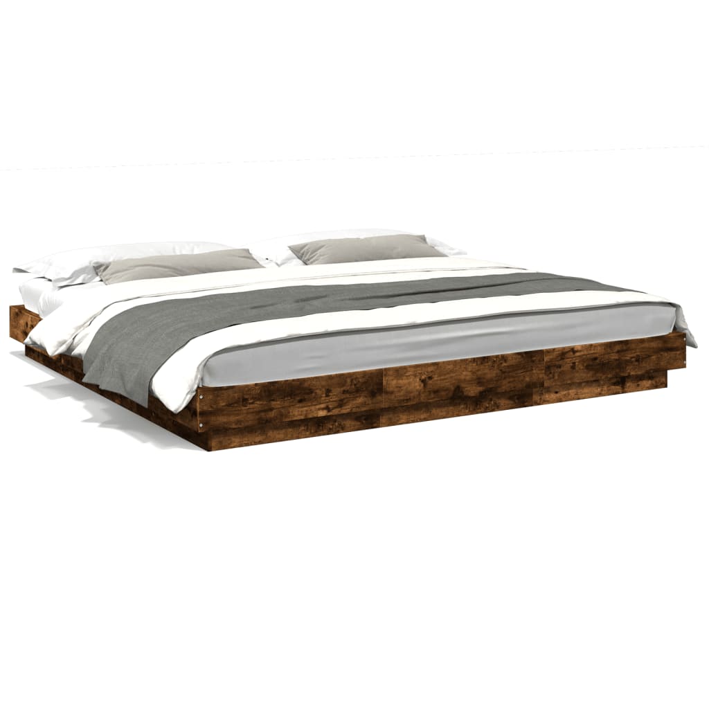 vidaXL Bed Frame with LED Lights without Mattress Smoked Oak 180x200cm