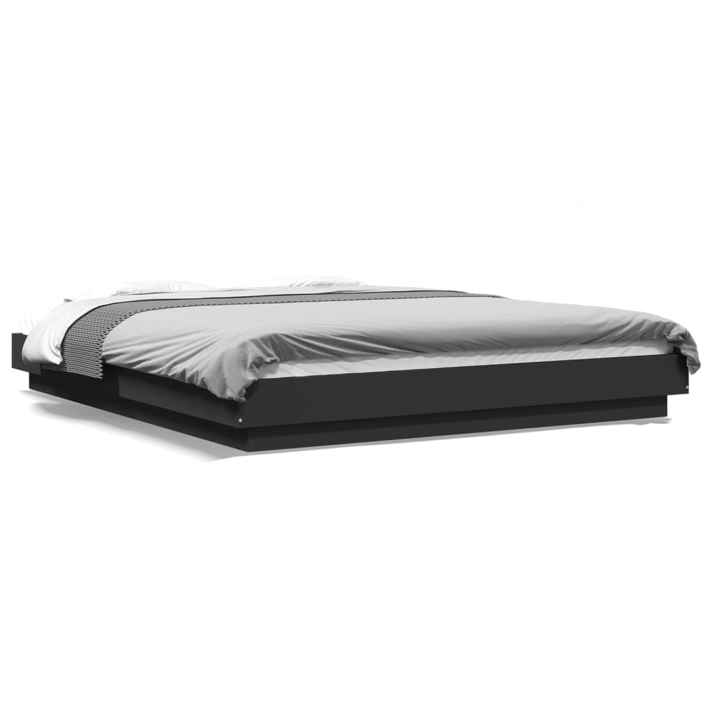 Bed Frame with LED Lights without Mattress Black 160x200cm