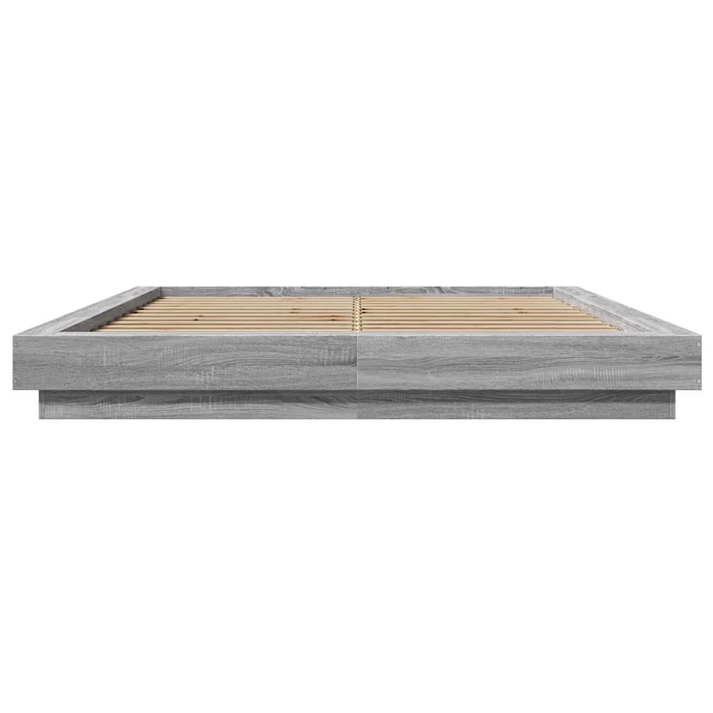 Bed Frame with LED Lights without Mattress Grey Sonoma 160x200cm