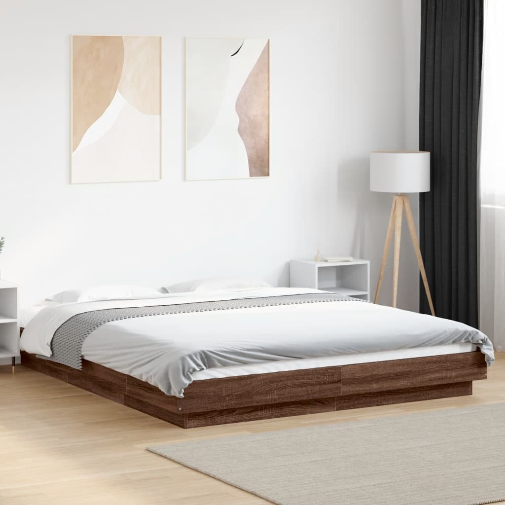 vidaXL Bed Frame with LED Lights without Mattress Brown Oak 160x200cm