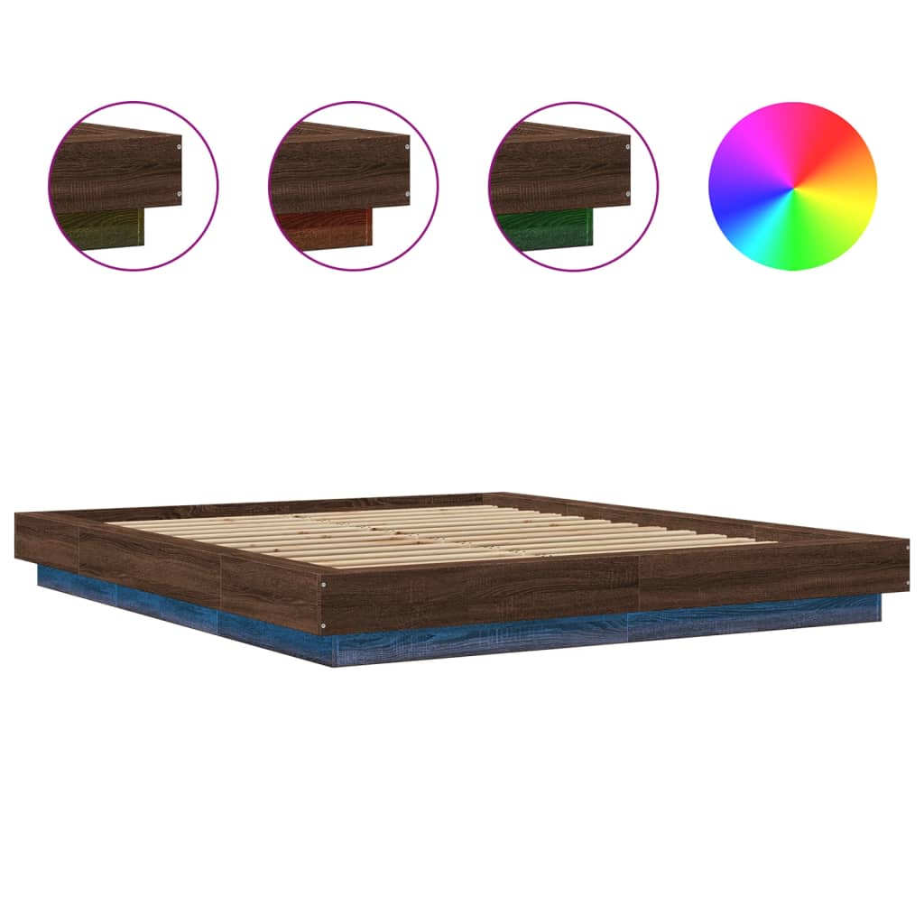 vidaXL Bed Frame with LED Lights without Mattress Brown Oak 160x200cm