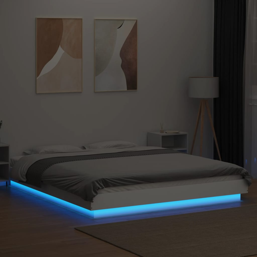 Bed Frame with LED Lights without Mattress White 150x200cm