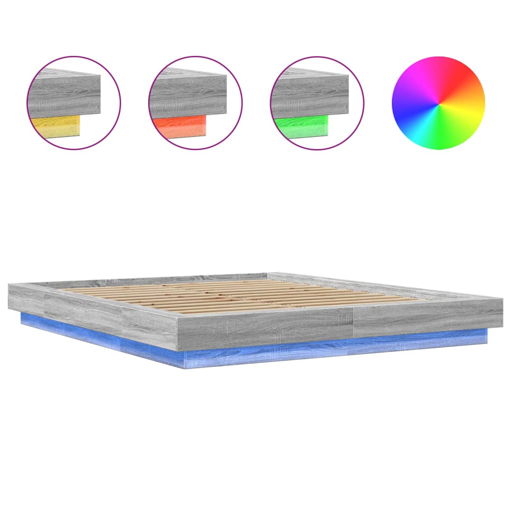 Bed Frame with LED Lights without Mattress Grey Sonoma 150x200cm